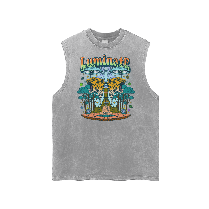 Streetwear Unisex Snow Washed Frayed Hem Tank Top