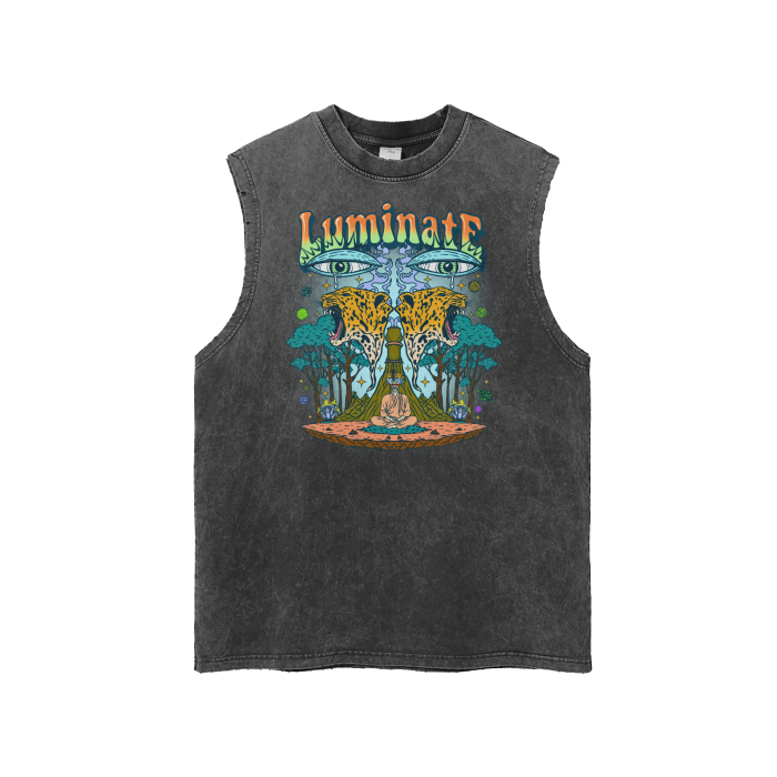 Streetwear Unisex Snow Washed Frayed Hem Tank Top